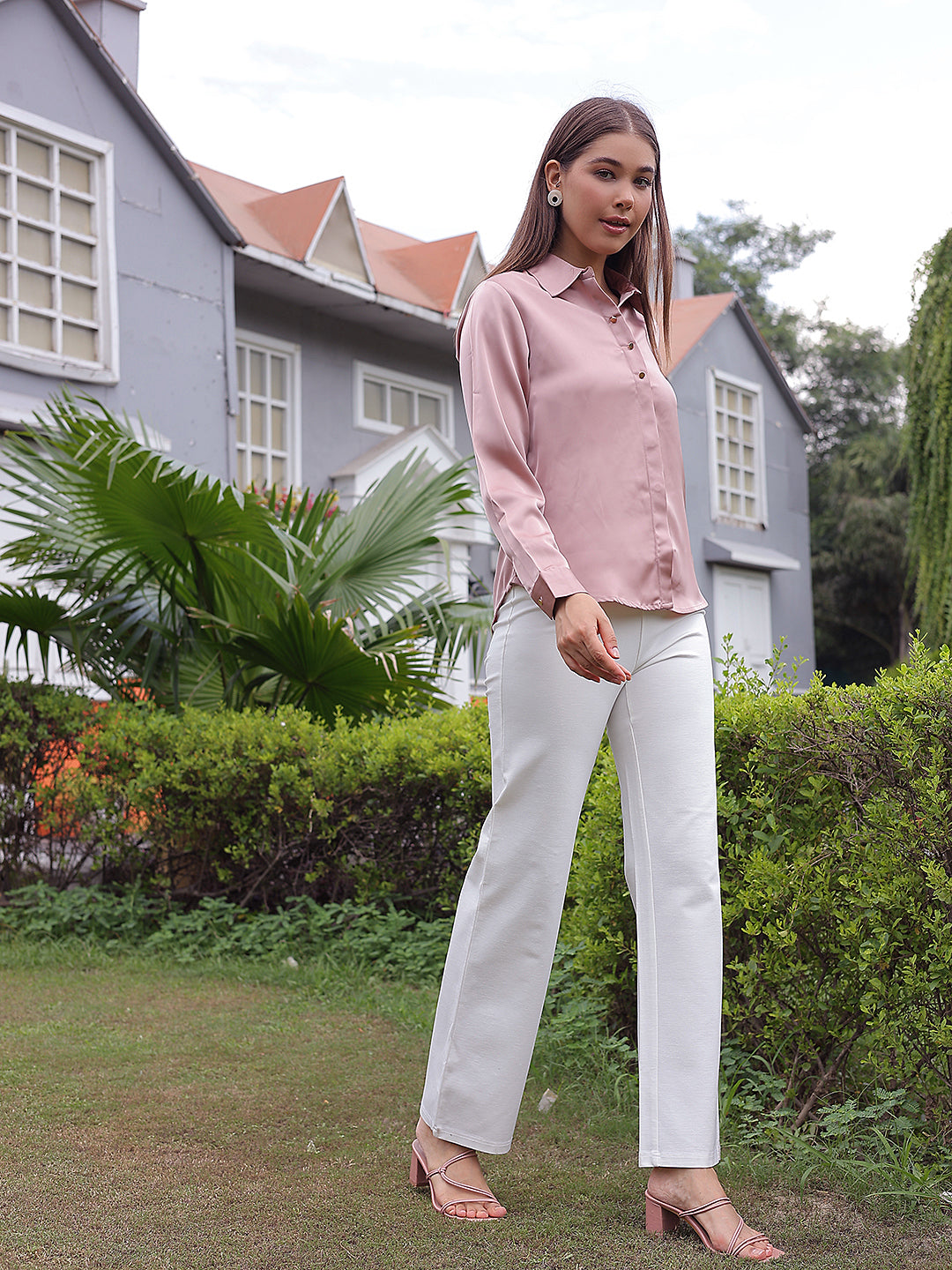 Refined Petal Pink Satin Shirt