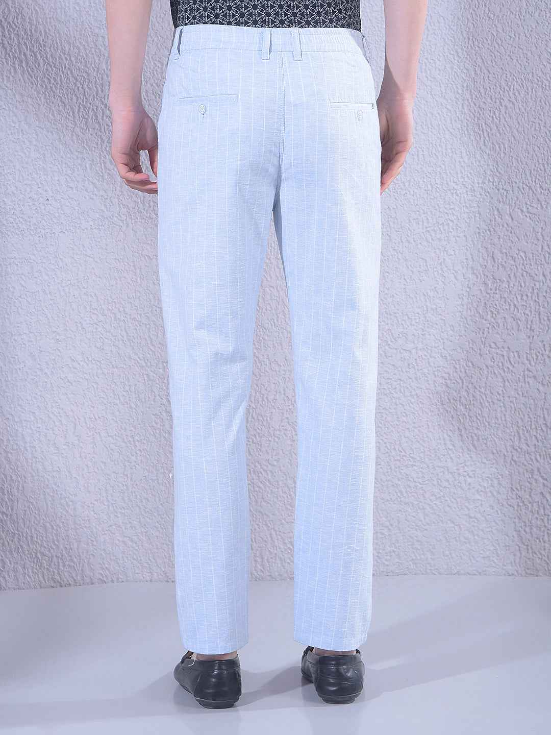 Blue Vertical Striped Travel Fit Trousers