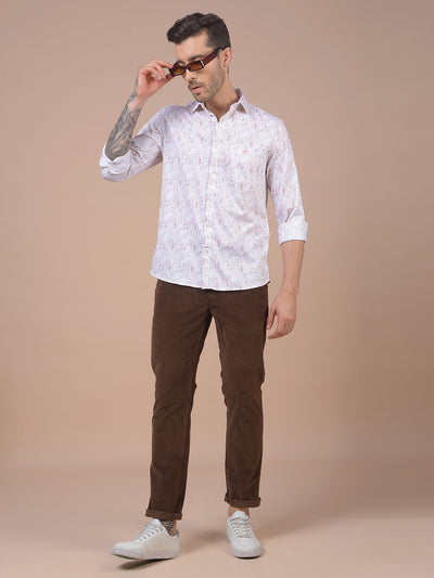 Brown Printed Corduroy Trousers
