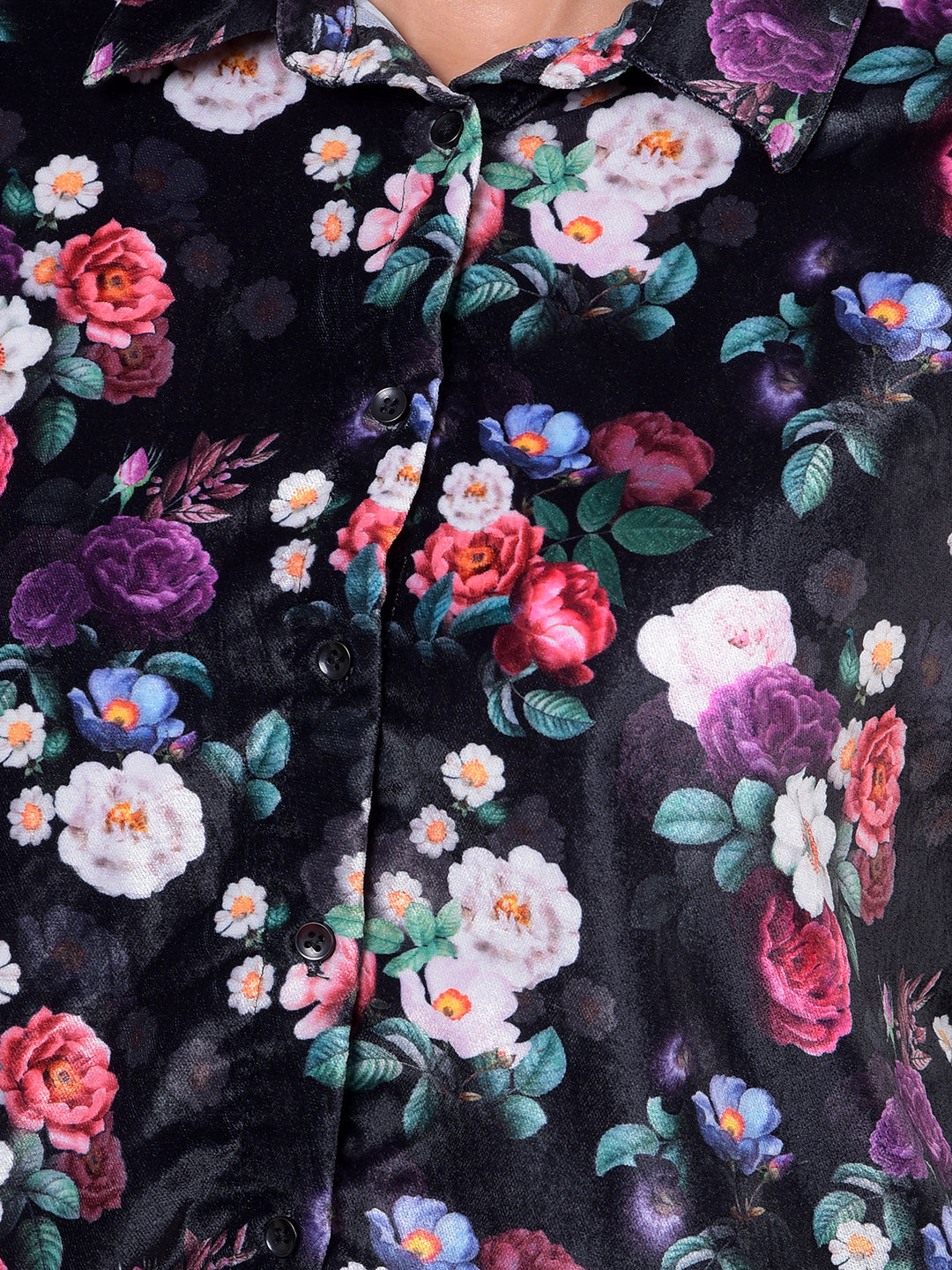 Multi-Color Floral Print Cropped Shirt