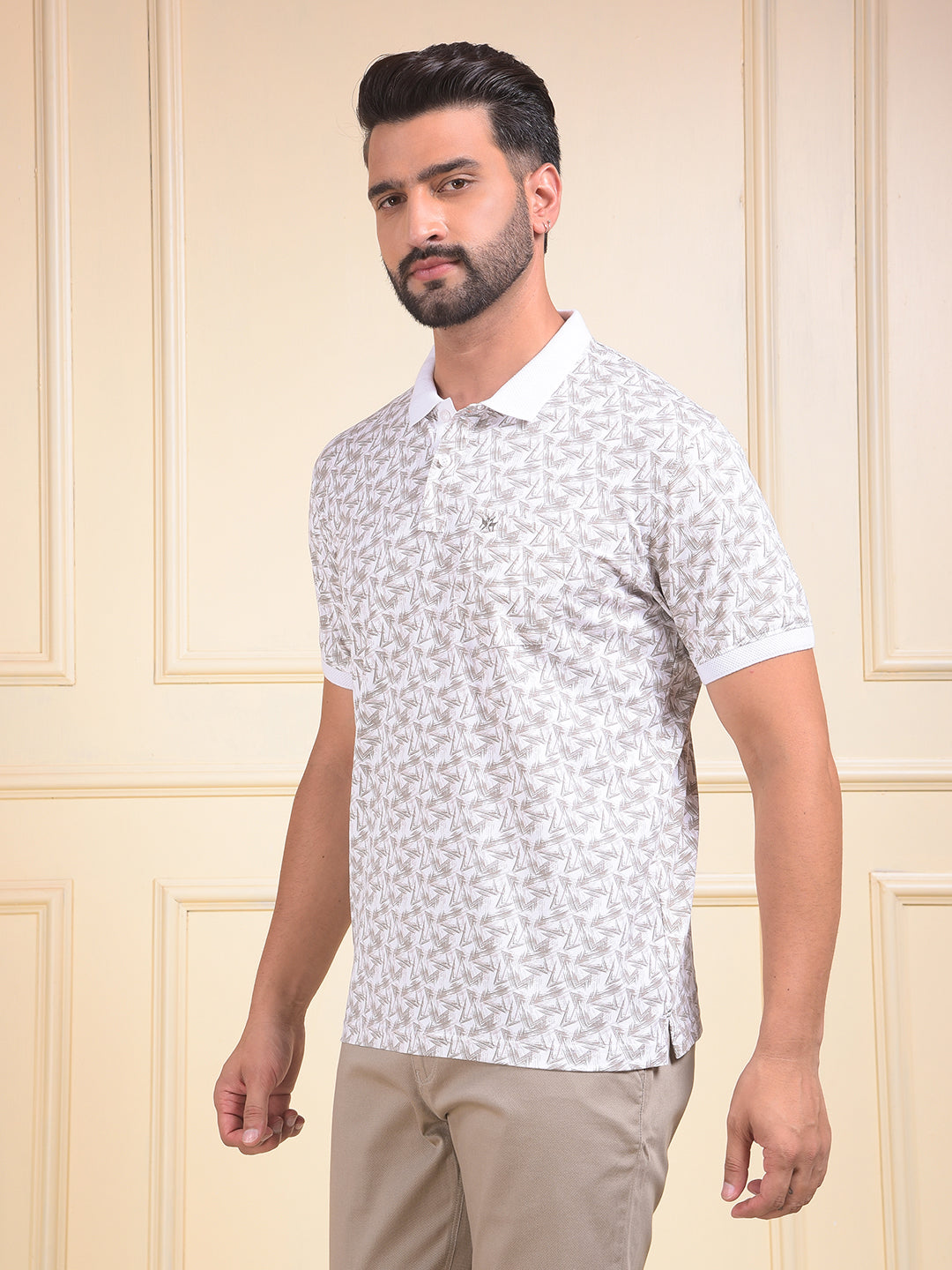 Olive Printed Polo Neck T-Shirt