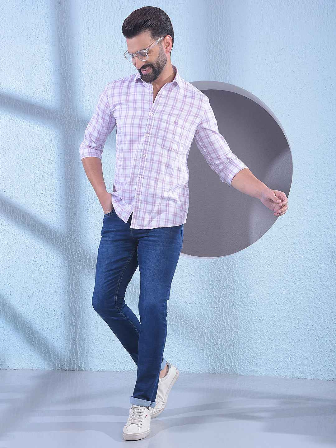 Purple Checked 100% Cotton Shirt