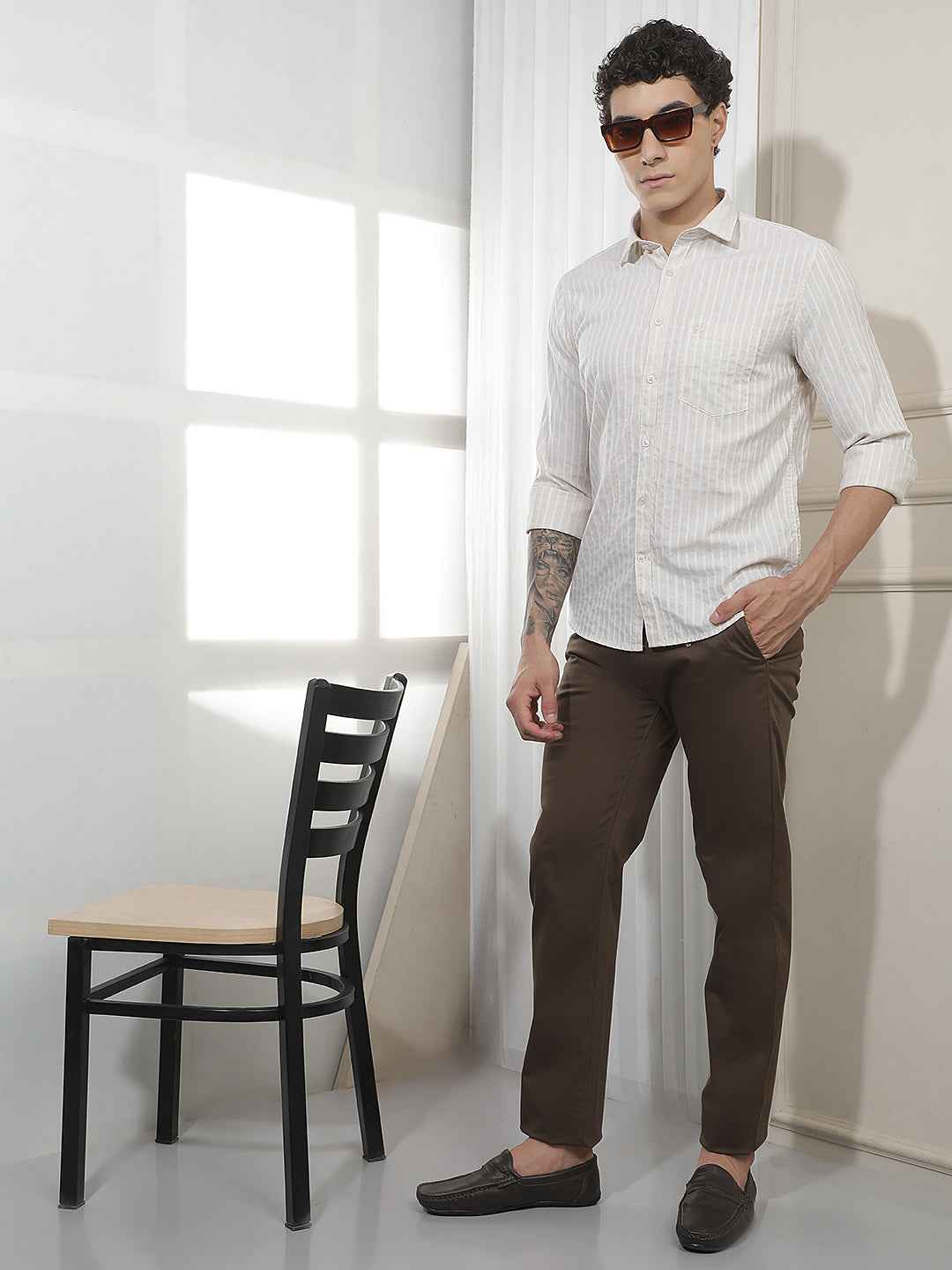 Brown Straight Cotton Trousers