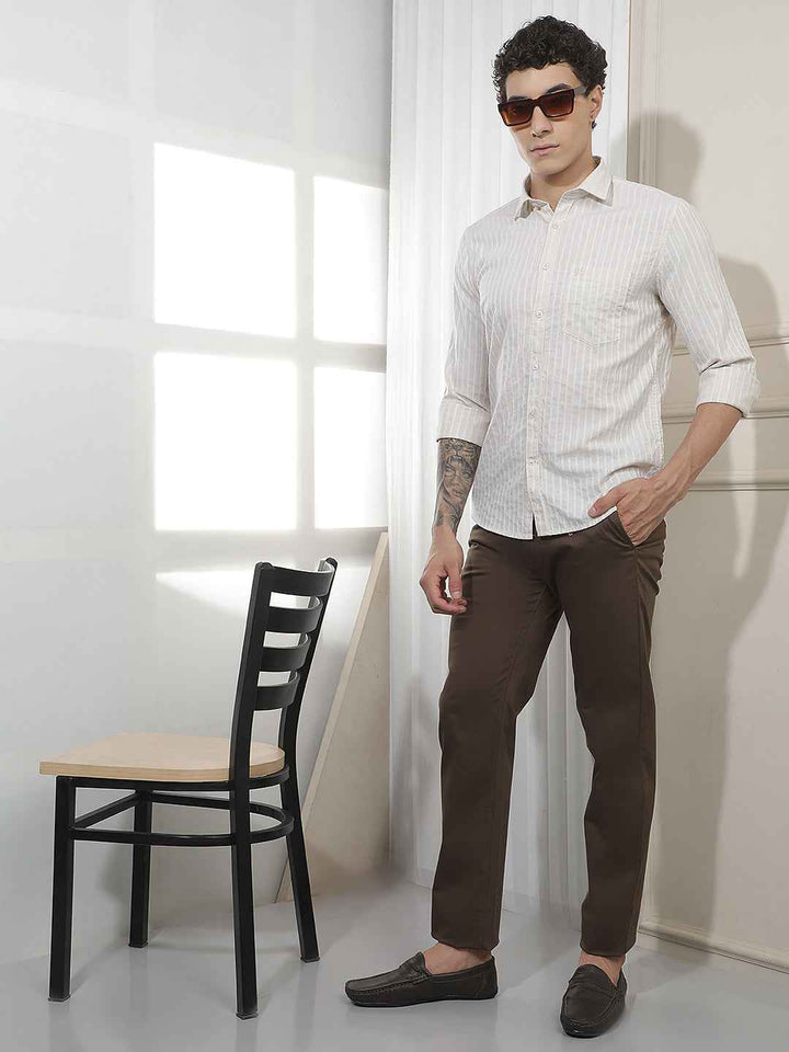 Brown Straight Cotton Trousers