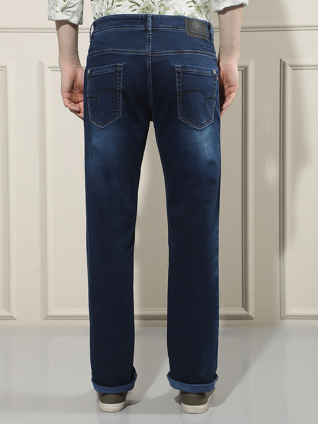 Navy Blue Cotton Straight Jeans