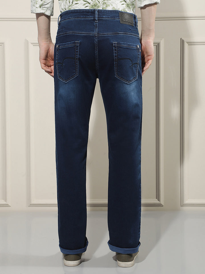 Navy Blue Cotton Straight Jeans