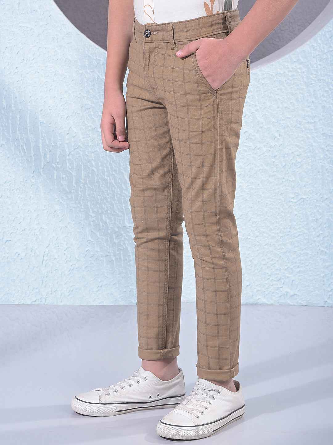 Brown Grid Check Trousers