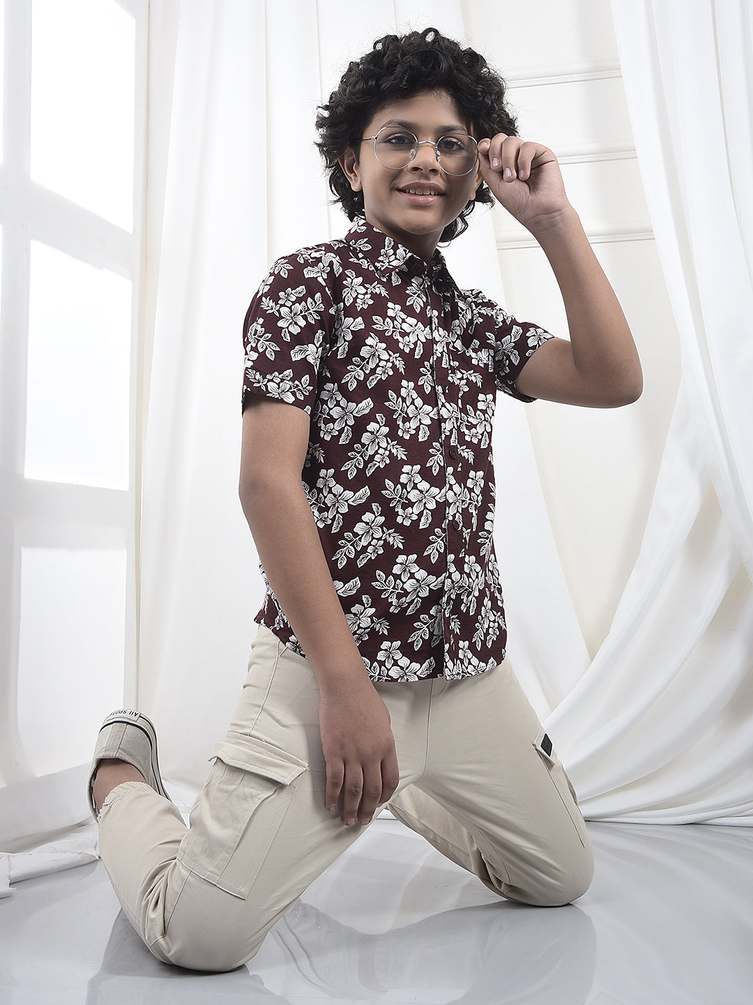 Green Printed 100% Cotton Shirt-Boys Shirts-Crimsoune Club
