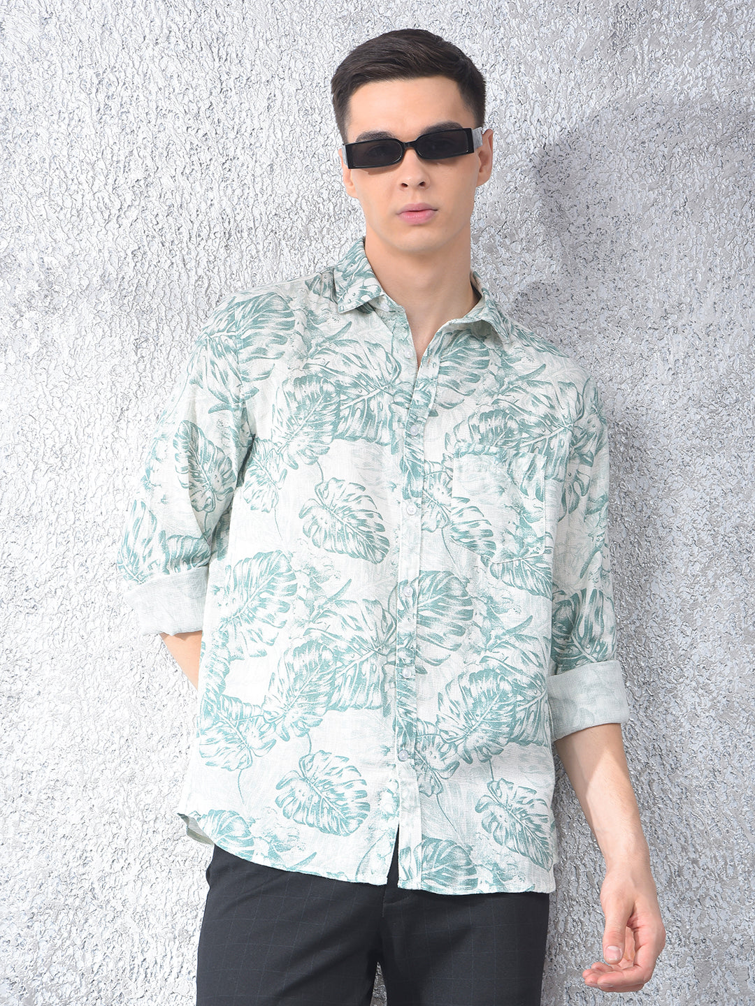 Green Floral Print Kurta-Men Kurtas-Crimsoune Club