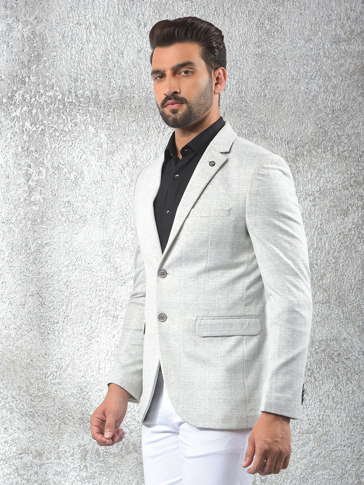Grey Checked Notched Lapel Single-Breasted Blazer