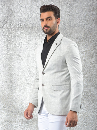 Grey Checked Notched Lapel Single-Breasted Blazer