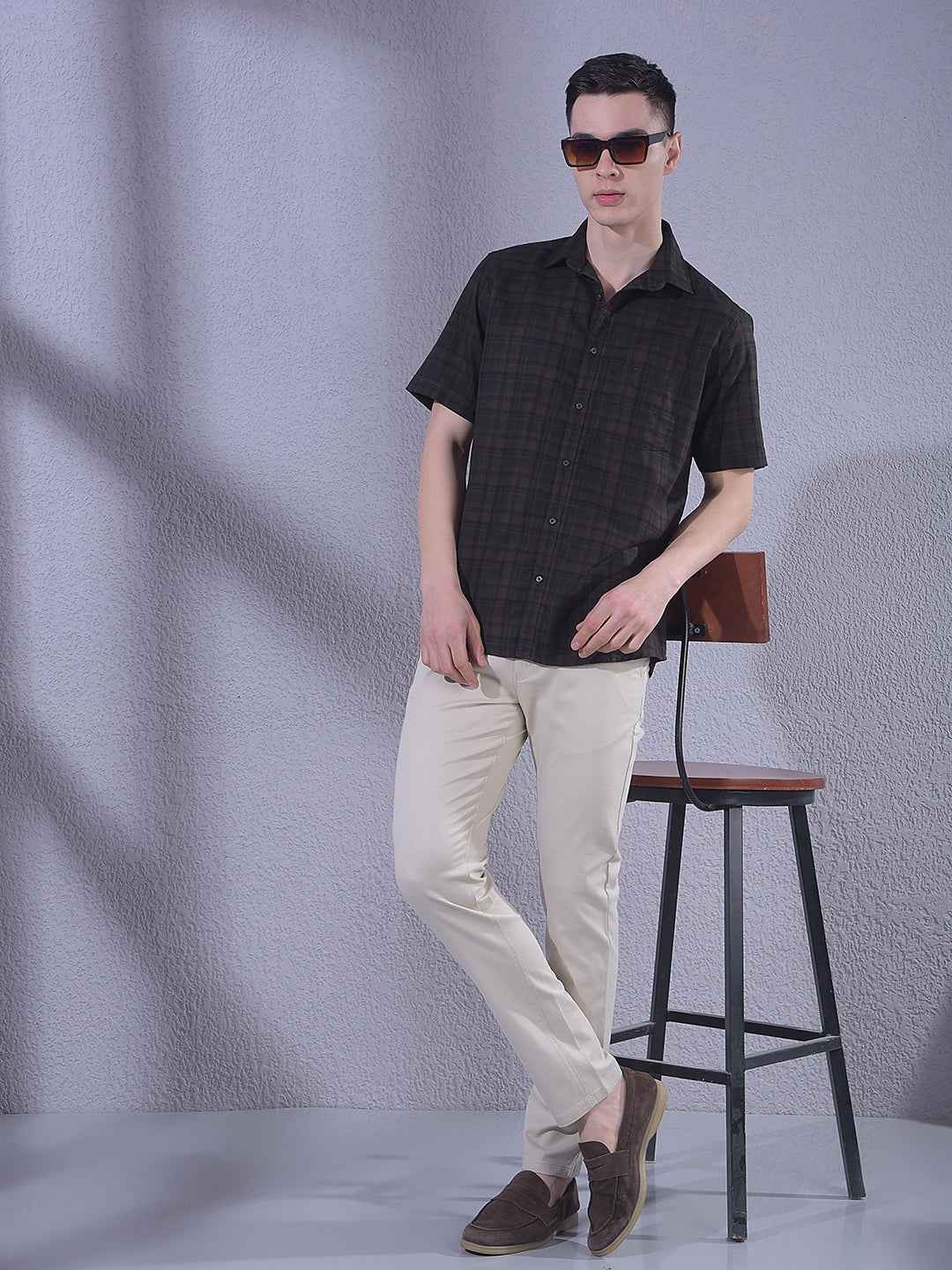 Brown 100% Cotton Checked Shirt