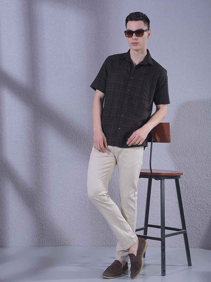 Brown 100% Cotton Checked Shirt