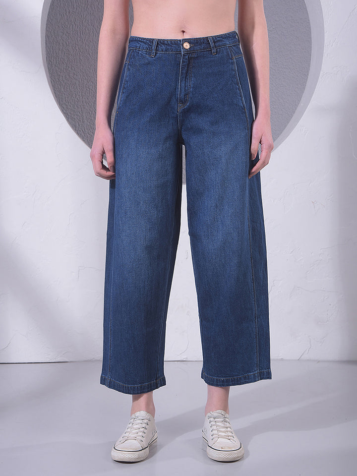 Blue Relaxed Mom Fit Denim Jeans-Women Jeans-Crimsoune Club