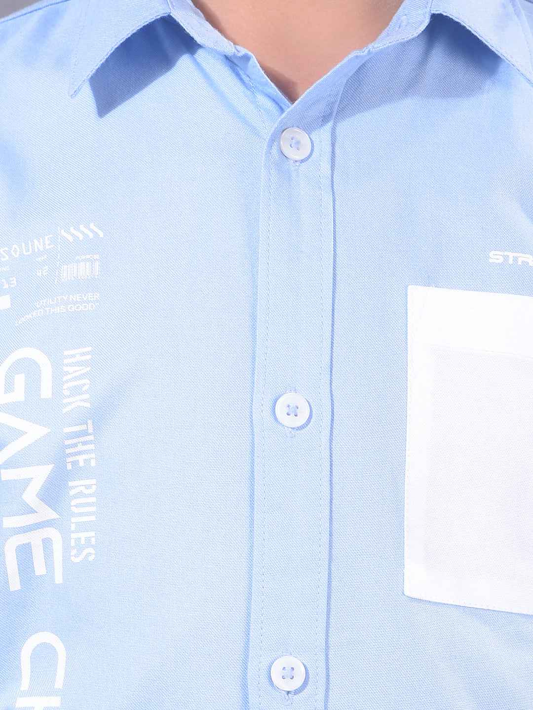 Blue Typographic Print 100% Cotton Shirt