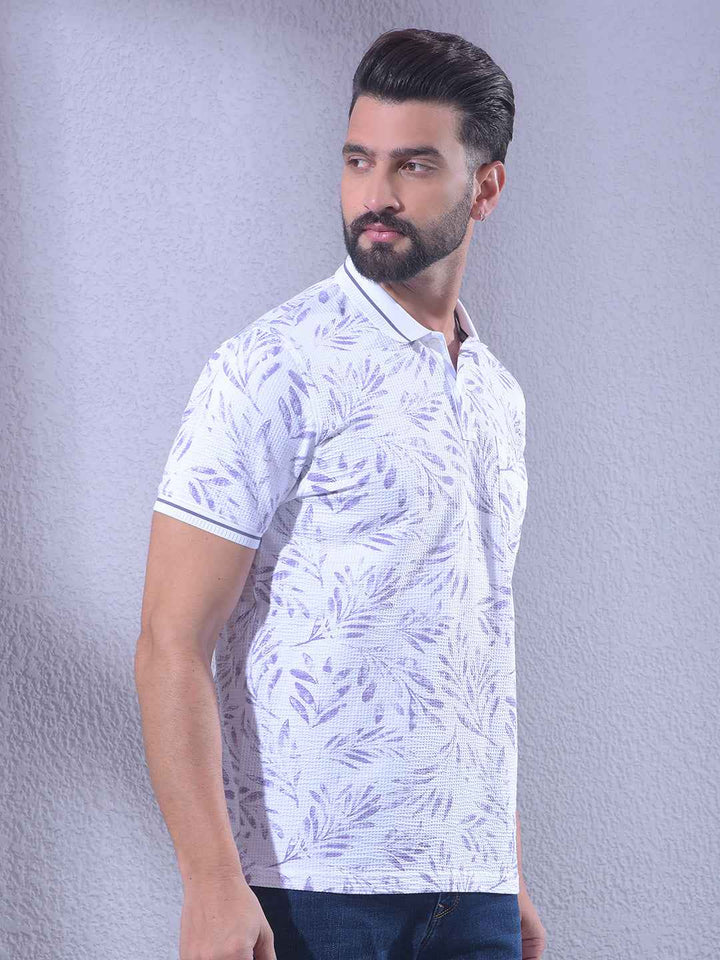 Purple Floral Print Polo Neck T-Shirt