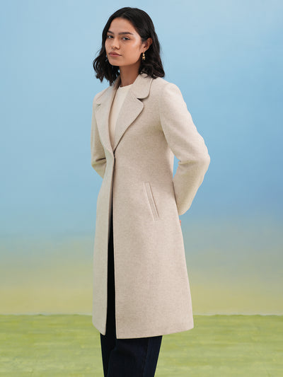 Beige Notched-Lapel Over-Coat
