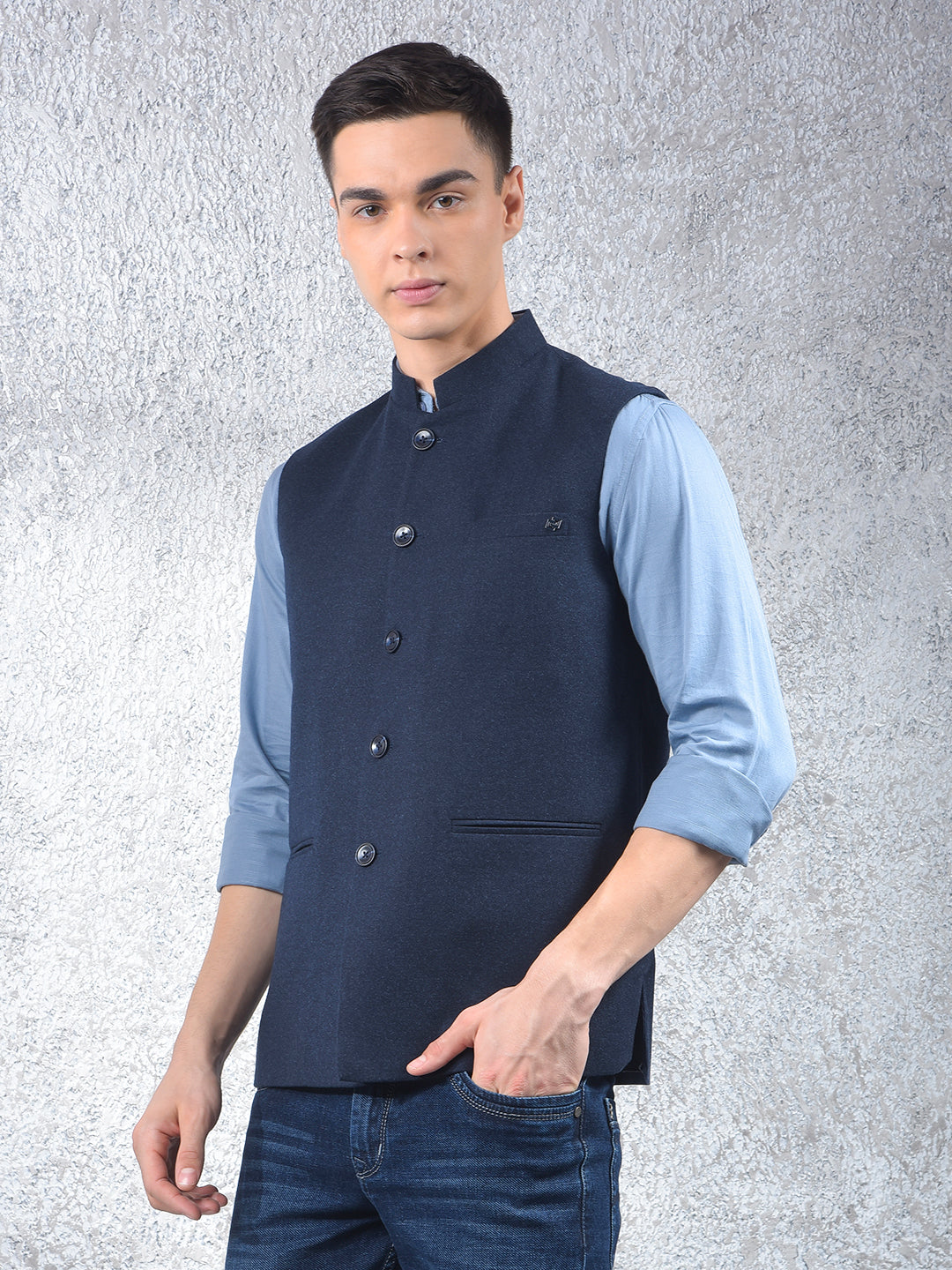 Navy Blue Sleeveless Waist Coat
