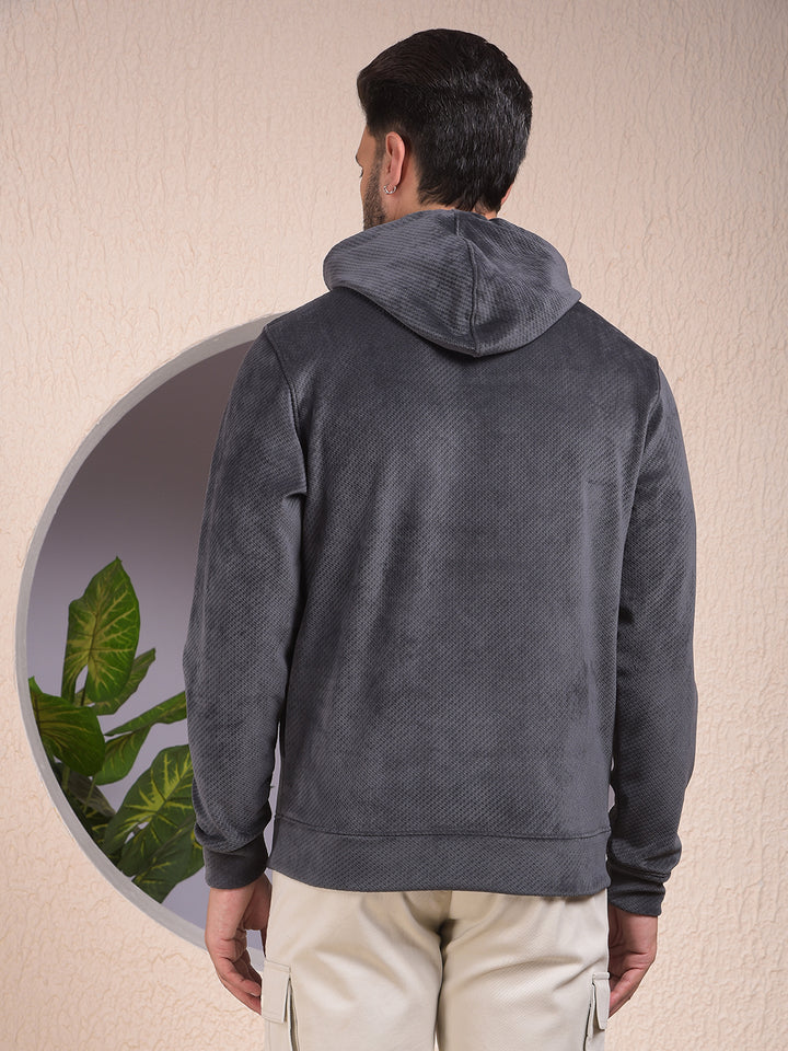 Grey Jacquard Hooded Neck Sweatshirt