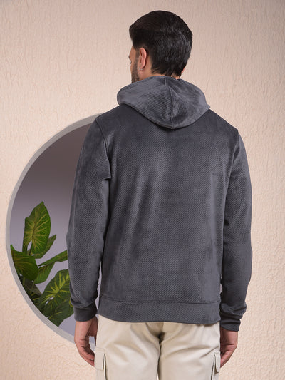 Grey Jacquard Hooded Neck Sweatshirt