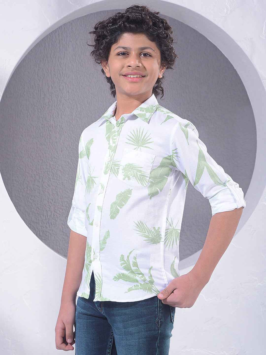 Green Floral Print 100% Cotton Shirt