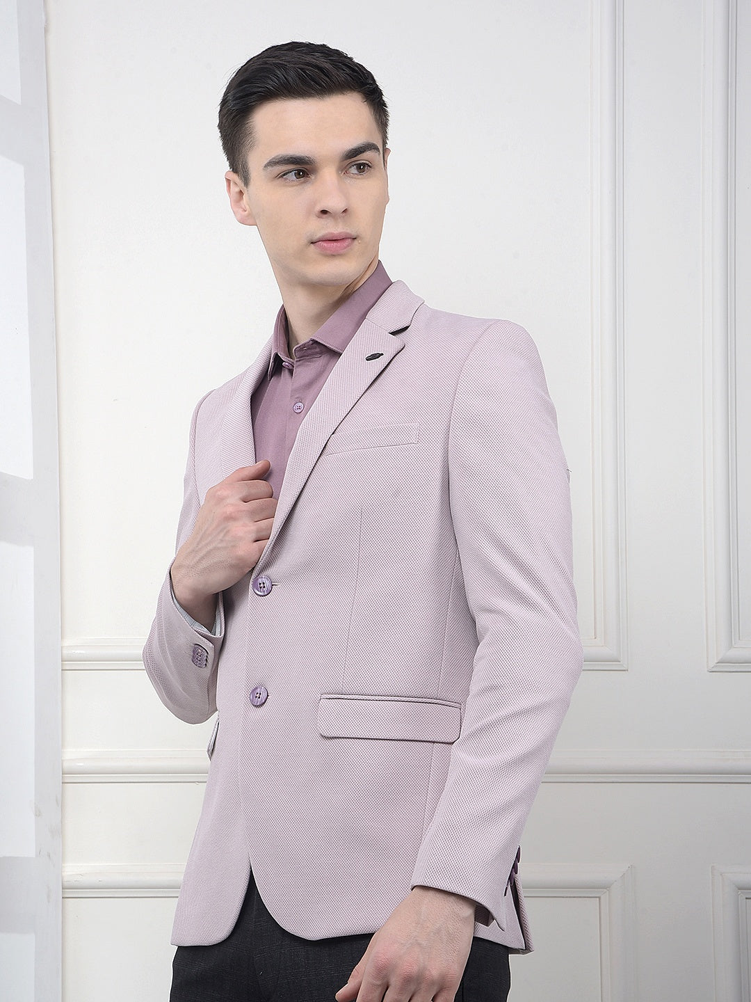 Pink Notched Lapel Single-Breasted Blazer