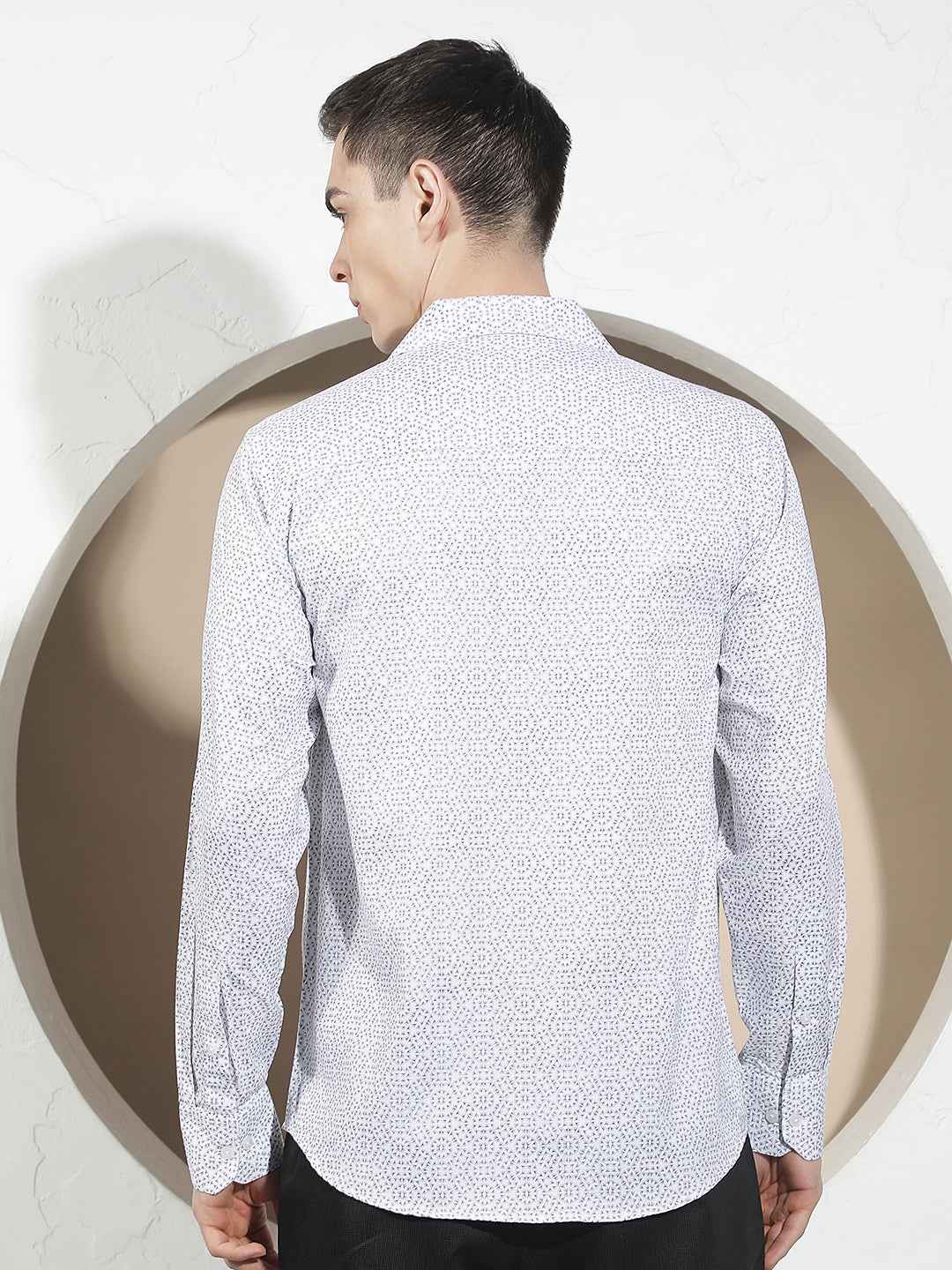 White Geometric Print 100% Cotton Shirt