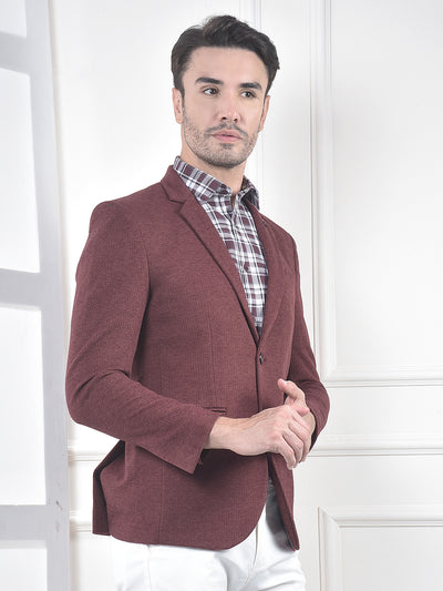 Maroon Textured Single-Breasted Blazer