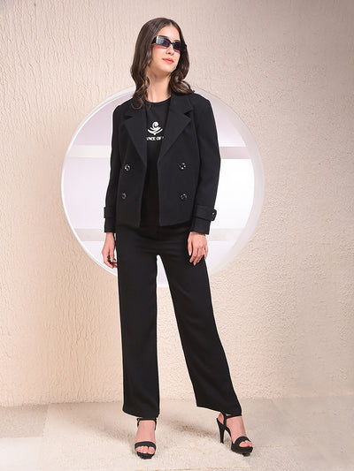 Black Notched Lapel Double-Breasted Coat