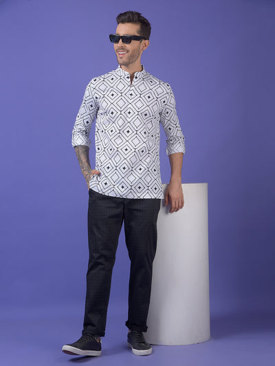 White Printed 100% Cotton Kurta