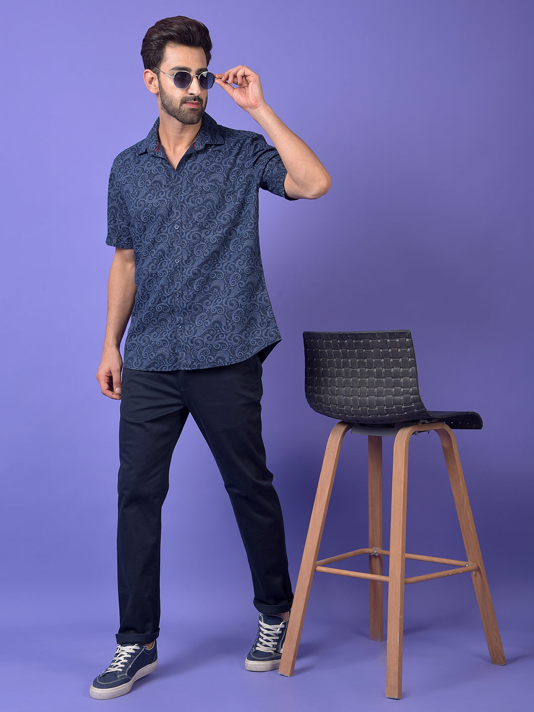 Navy Blue Printed Shirt