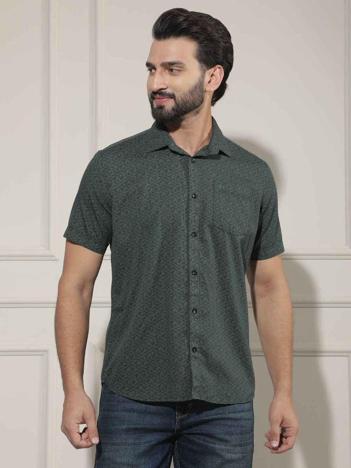 Green Floral Print Linen Shirt