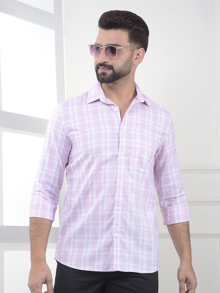 Casual Edit Pink Checked 100% Cotton Shirt