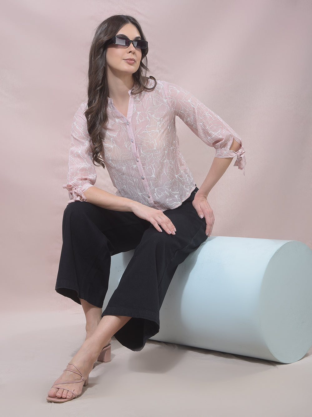 Peach Printed V-Neck Shirt