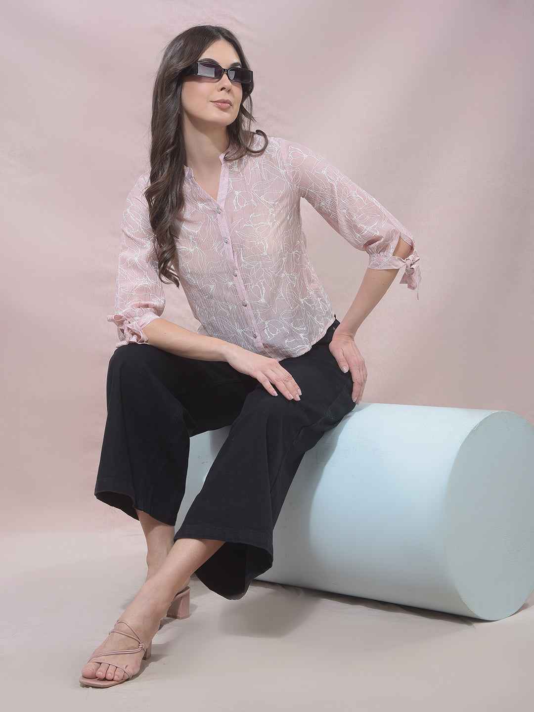 Peach Printed V-Neck Shirt