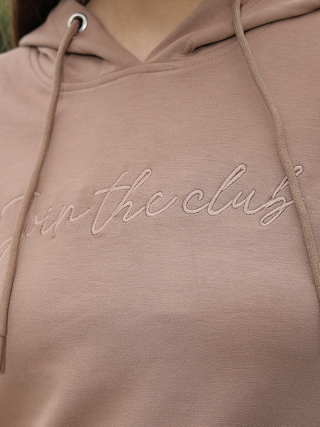 Beige Typographic Print Hooded Neck Sweatshirt