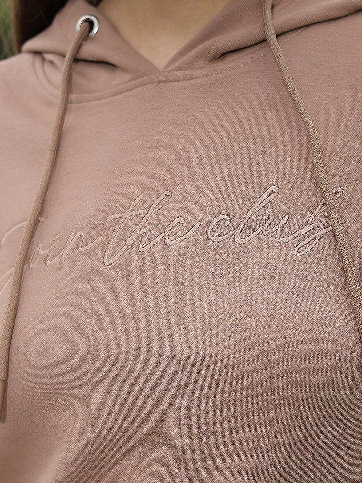 Beige Typographic Print Hooded Neck Sweatshirt