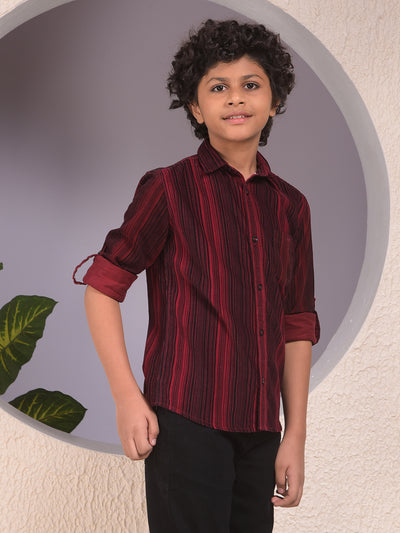 Maroon Printed 100% Cotton Corduory Shirt
