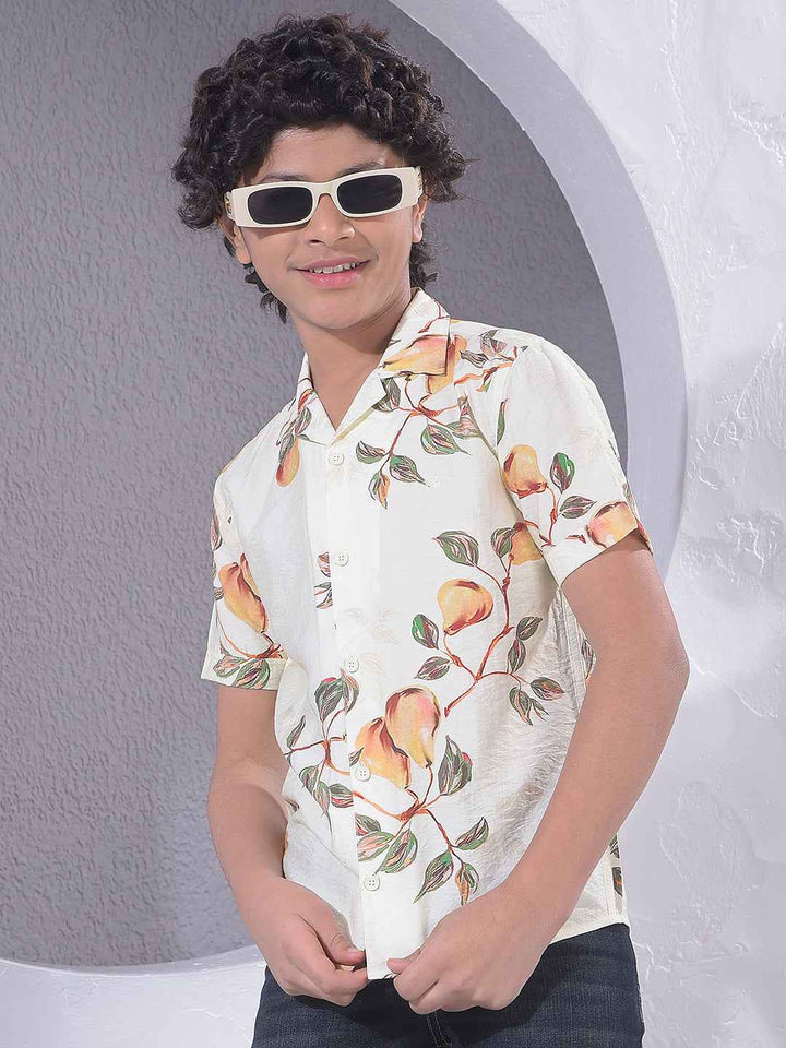 Yellow Floral Print Resort-Collar Shirt