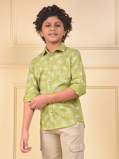 Green Floral Print 100% Cotton Shirt