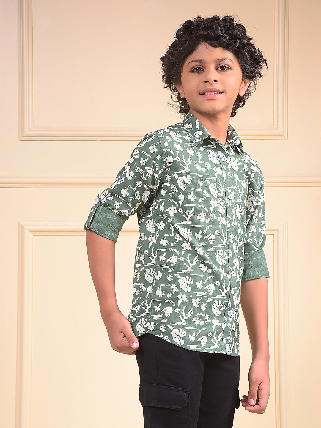 Green Floral Print 100% Cotton Shirt