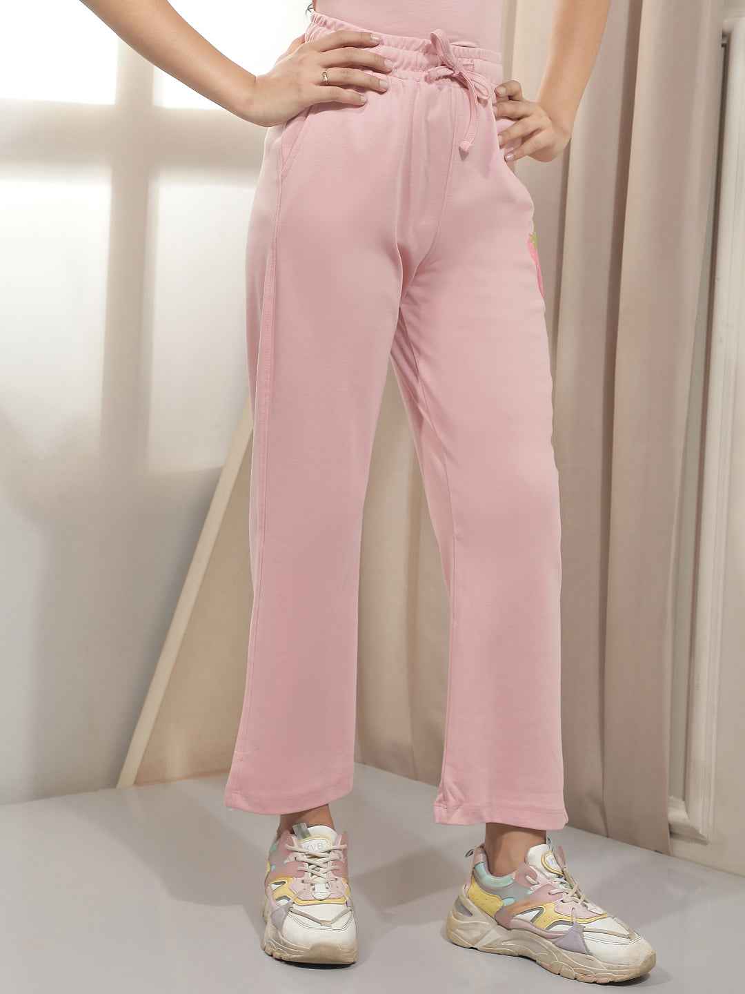Pink Embroidery Trackpants