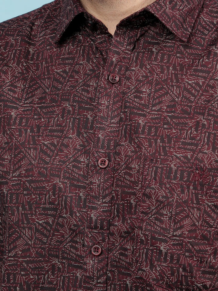 Green Floral Print 100% Cotton Shirt-Men Shirts-Crimsoune Club