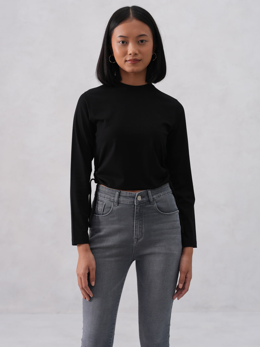 Side-Tie Crop Black T-Shirt
