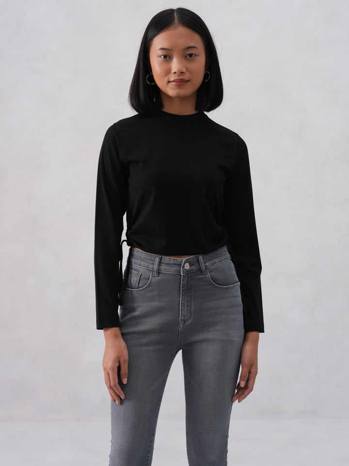Side-Tie Crop Black T-Shirt