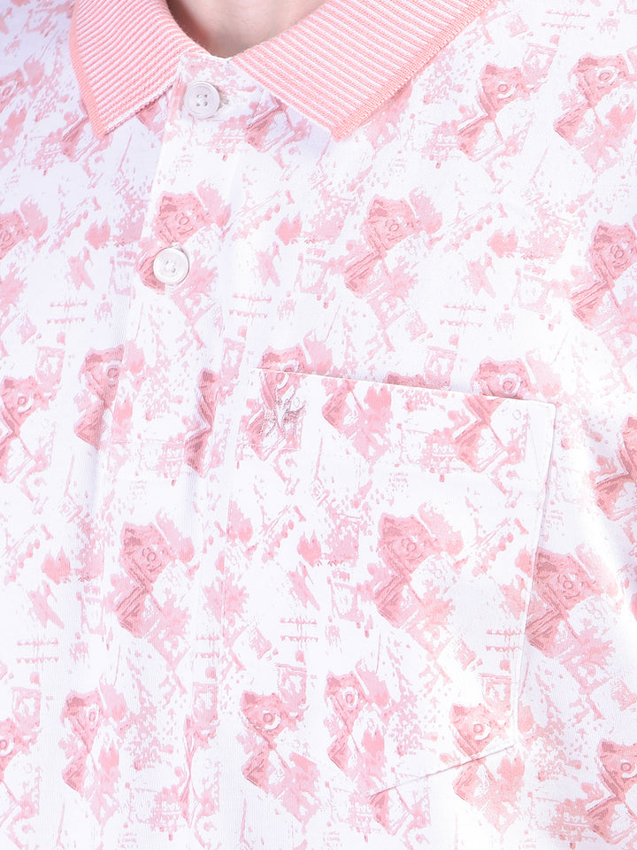 Pink Printed Polo Neck 100% Cotton T-Shirt