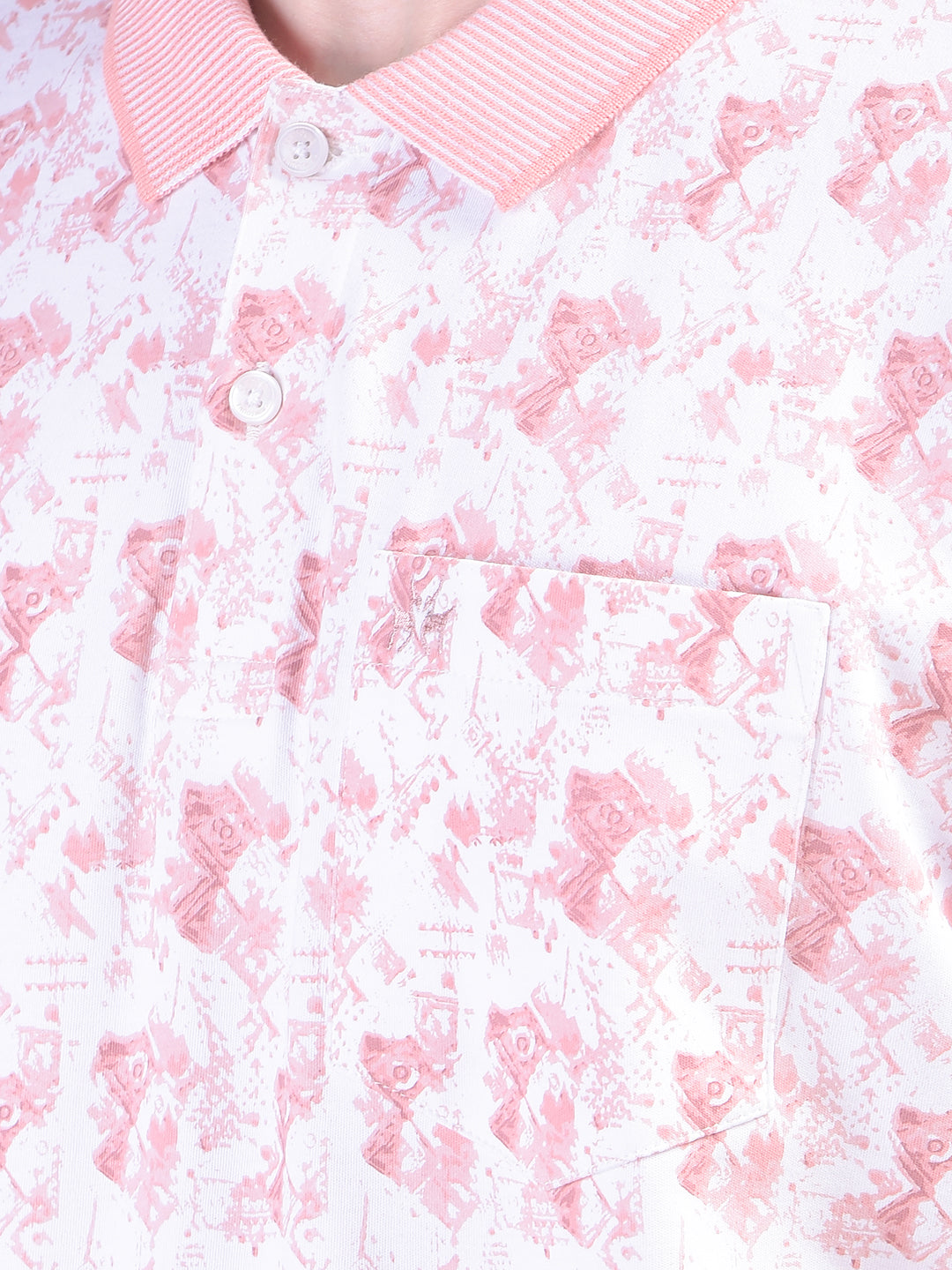 Pink Printed Polo Neck 100% Cotton T-Shirt
