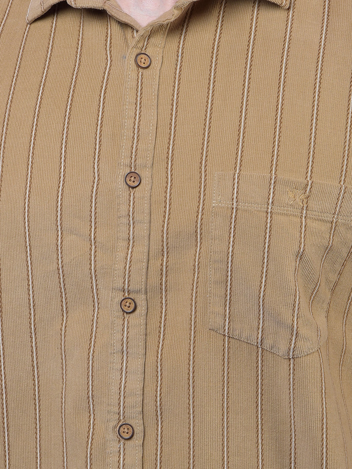 Brown Vertical Stripes 100% Cotton Shirt