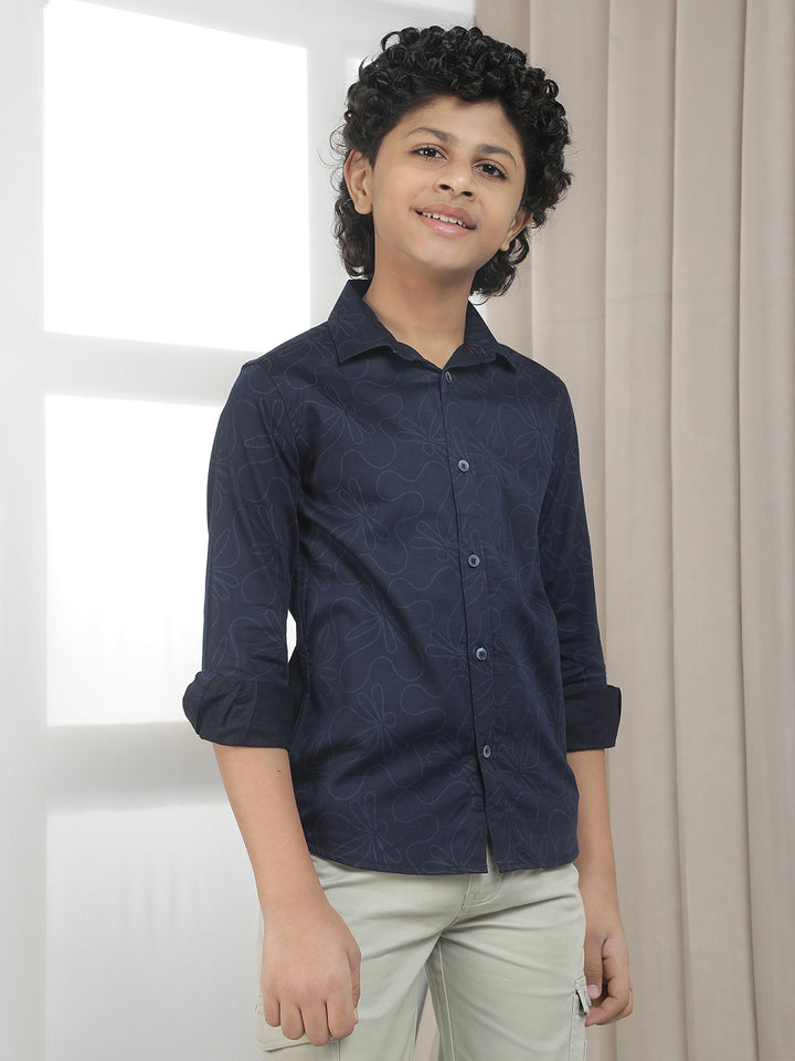 Navy Blue Floral Print Shirt
