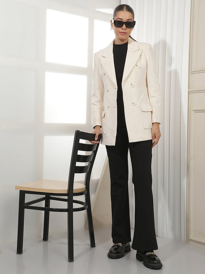 Cream Doblue Breasted Corduroy Coat
